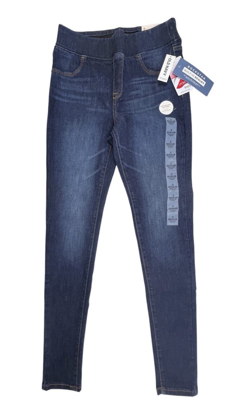 Old Navy Jeans Rockstar Jeggings Dark Blue Pull On Stretch Denim Womens 2